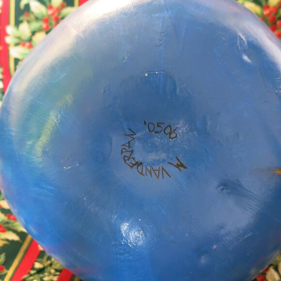 Vintage Hand Painted Signed "Go Cowboys" Big Gourd Blue Santa With The Ball - Picture 11 of 11